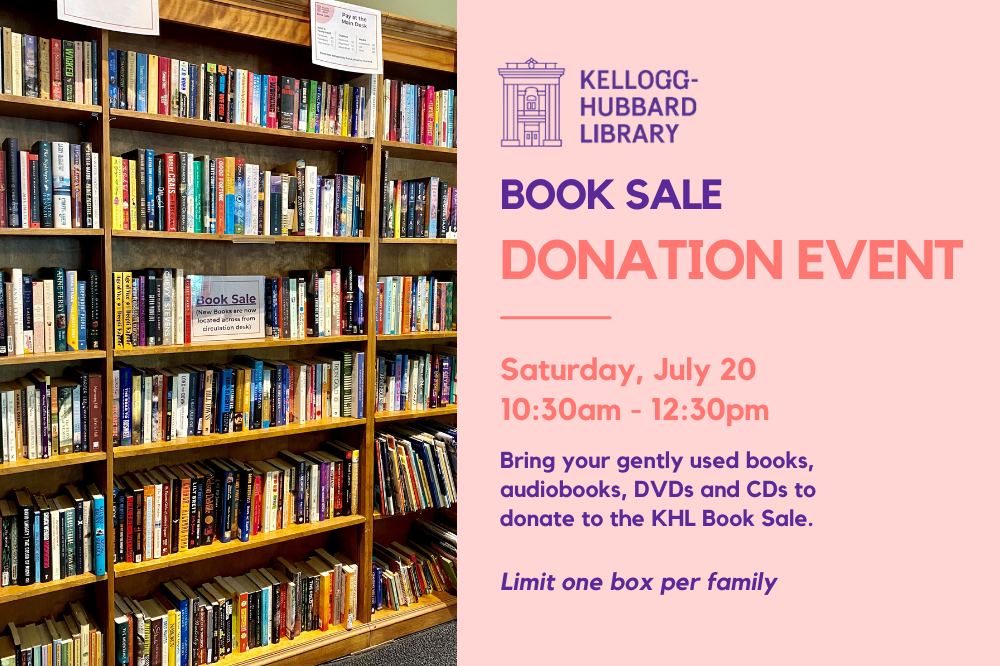 Book sale donation event Saturday, July 20, 10:30-12:30